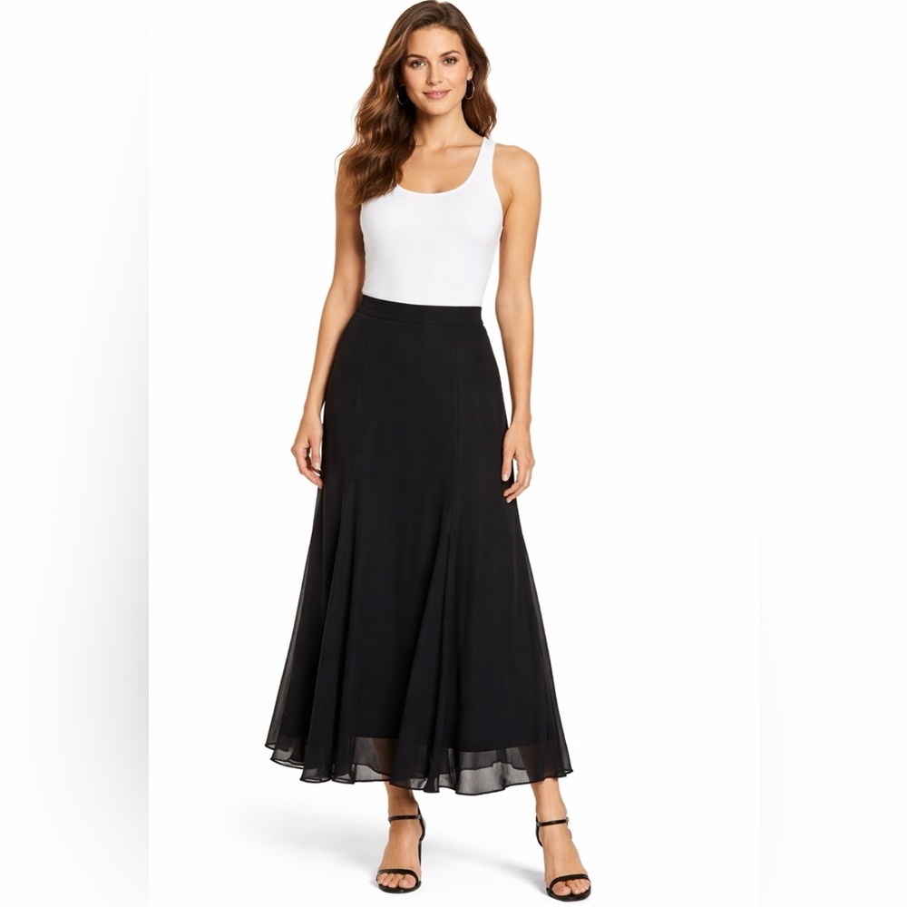 Chaps Skirt 8 Black A Line Smooth Fit Flowy Chiffon Washable Balletcore NEW